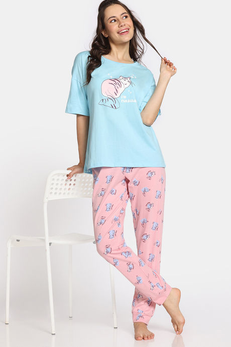 Rosaline Purrfect Dreams Knit Cotton Pyjama Set - Tickled Pink — image 4